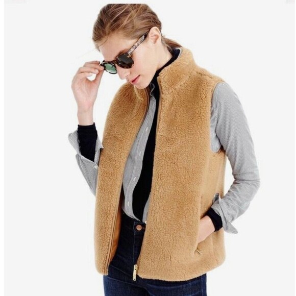 J.CREW Brown Faux Fur Full Zip Vest Size Medium - Picture 1 of 10